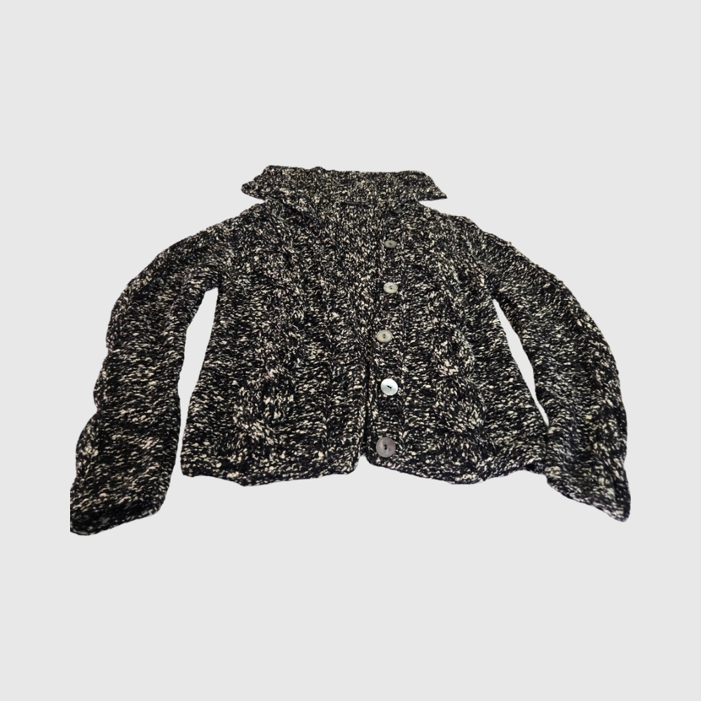 Cruciani Black and Cream Cable Knitted Women's Cardigan Sweater